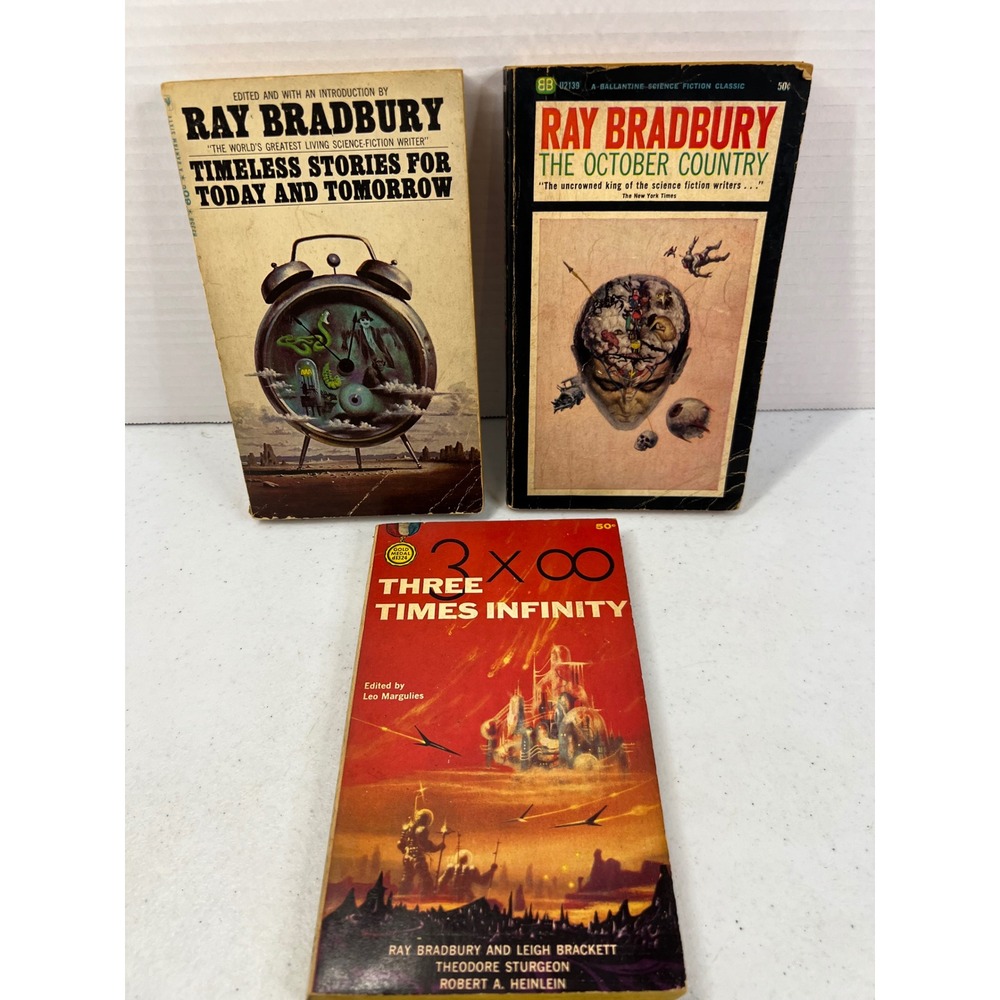 Ray Bradbury Vintage Sci-Fi Paperback Lot October Country Three Times Infinity